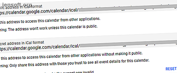 adresse de format Google Calendar ical