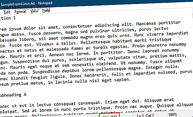 Fichier texte de Linux ouvert dans le Bloc-notes