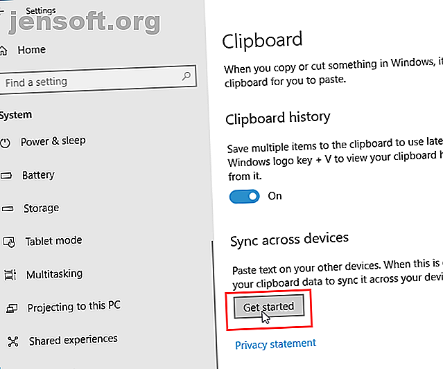 Cliquez sur Démarrer sous Synchroniser plusieurs appareils pour le Presse-papiers Windows 10.