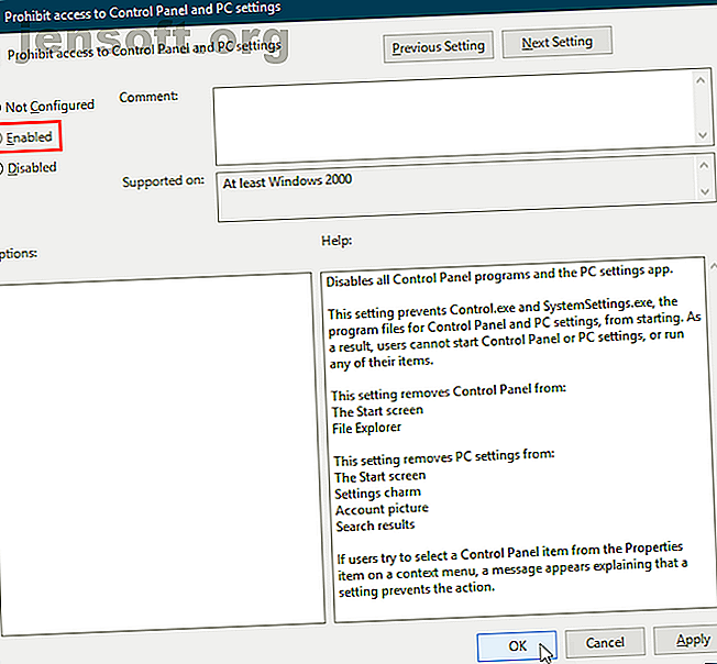 Activez le paramètre Interdire l'accès au panneau de configuration et aux paramètres du PC dans l'éditeur de stratégie de groupe local de Windows 10.