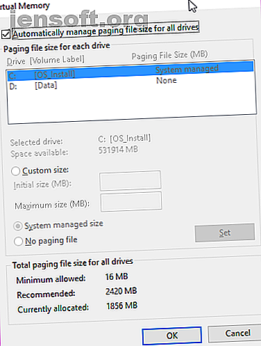 Options de fichiers de pagination Windows