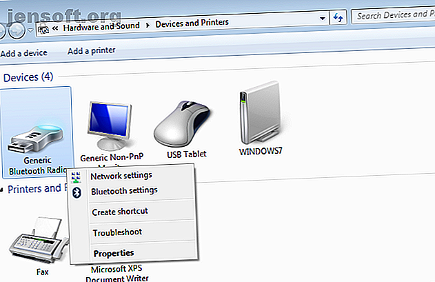 Menu Paramètres Bluetooth Windows 7