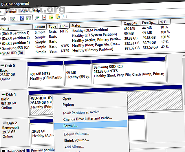 Format du périphérique de gestion de disque Windows