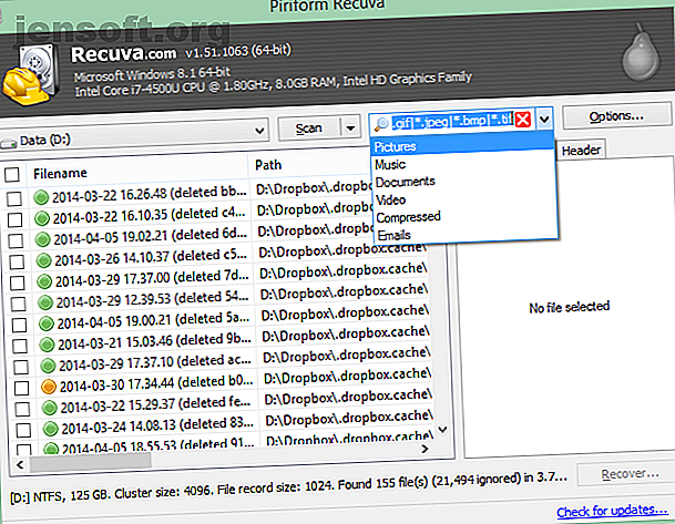 Il s'agit d'une capture d'écran de l'un des meilleurs programmes Windows pour la récupération de fichiers supprimés. Cela s'appelle Piriform Recuva.