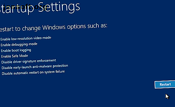 paramètres de démarrage des options de démarrage avancées de windows 10