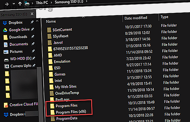 Dossiers de fichiers de programme Windows