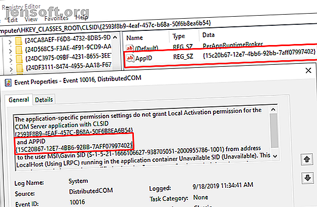 erreur de registre dcom 10016 correspondance de registre Windows APPID