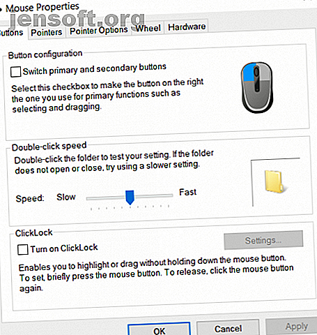 Propriétés de la souris Windows 10 clicklock