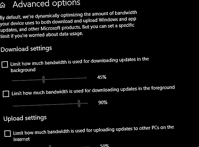 Options avancées de Windows 10 Update